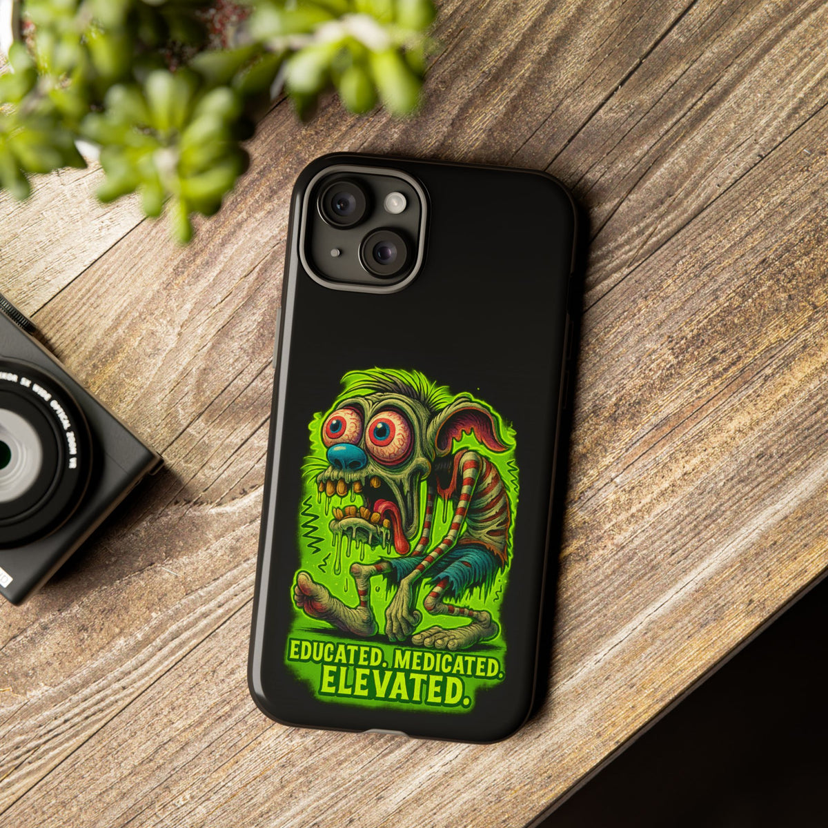 Phone Case — "Educated. Medicated. Elevated." Neon Monster Design