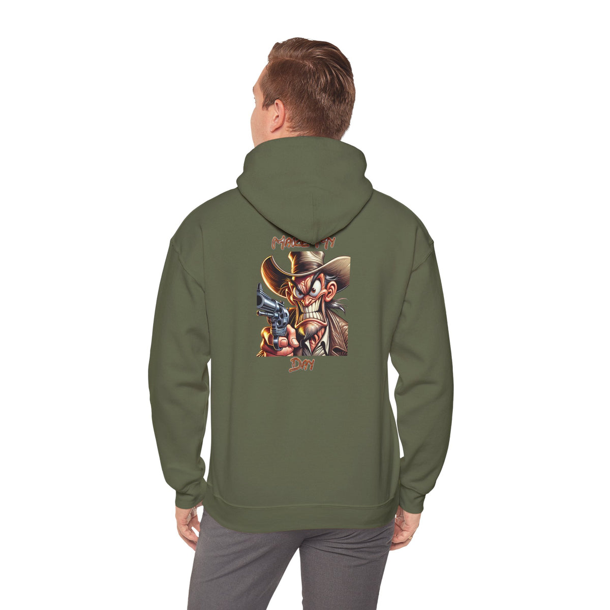 Make My Day Hoodie – Cartoon Gunslinger Attitude