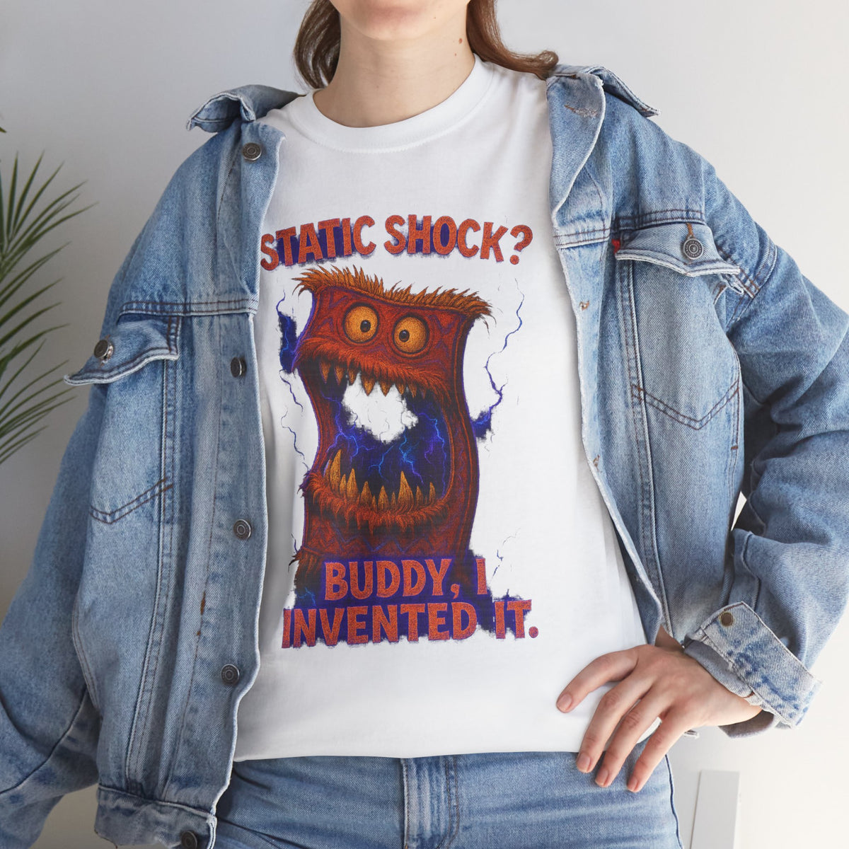 Static Shock? Buddy I Invented It T-Shirt | Retro Monster Graphic