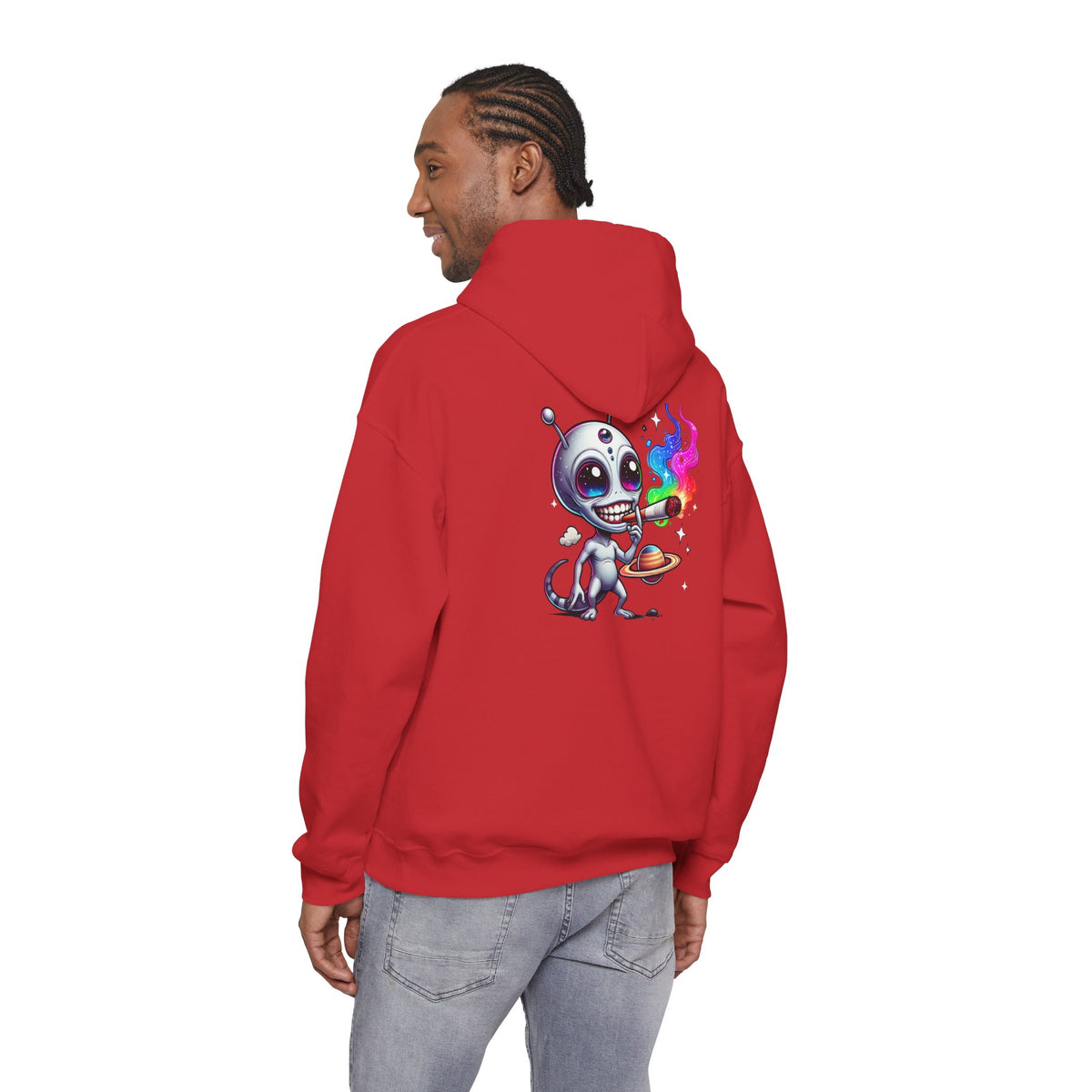 Alien Chef Hoodie — Cute Cartoon Alien Cooking with Rainbow Flame Hooded Sweatshirt