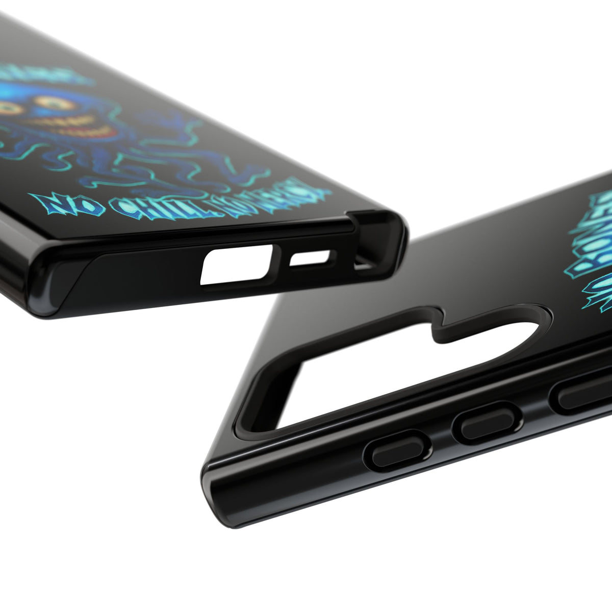 Phone Case — 'No Bones, No Chill, No Mercy' Blue Jellyfish Horror Design
