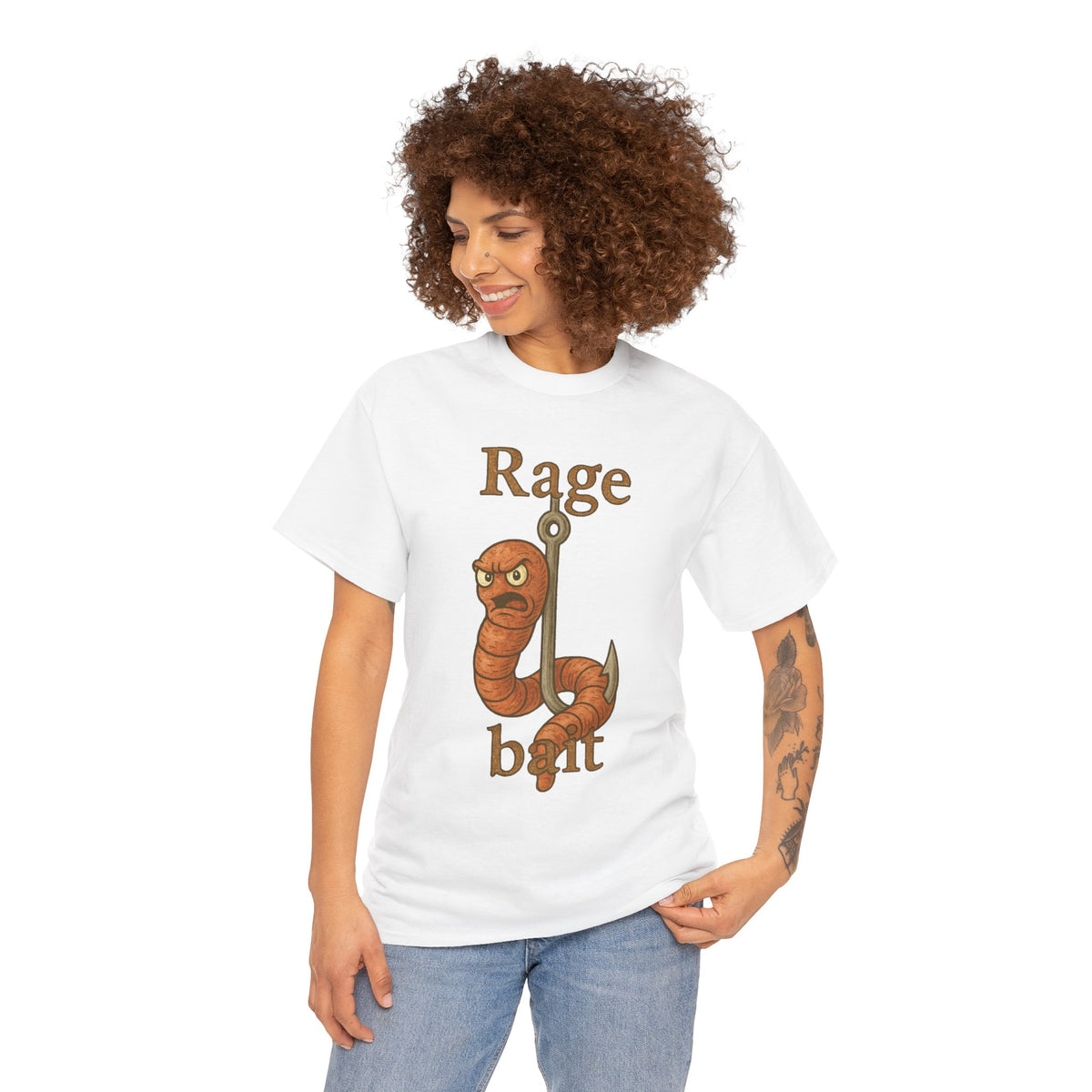 Rage Bait Worm T-Shirt | Angry Worm Fishing Hook Design