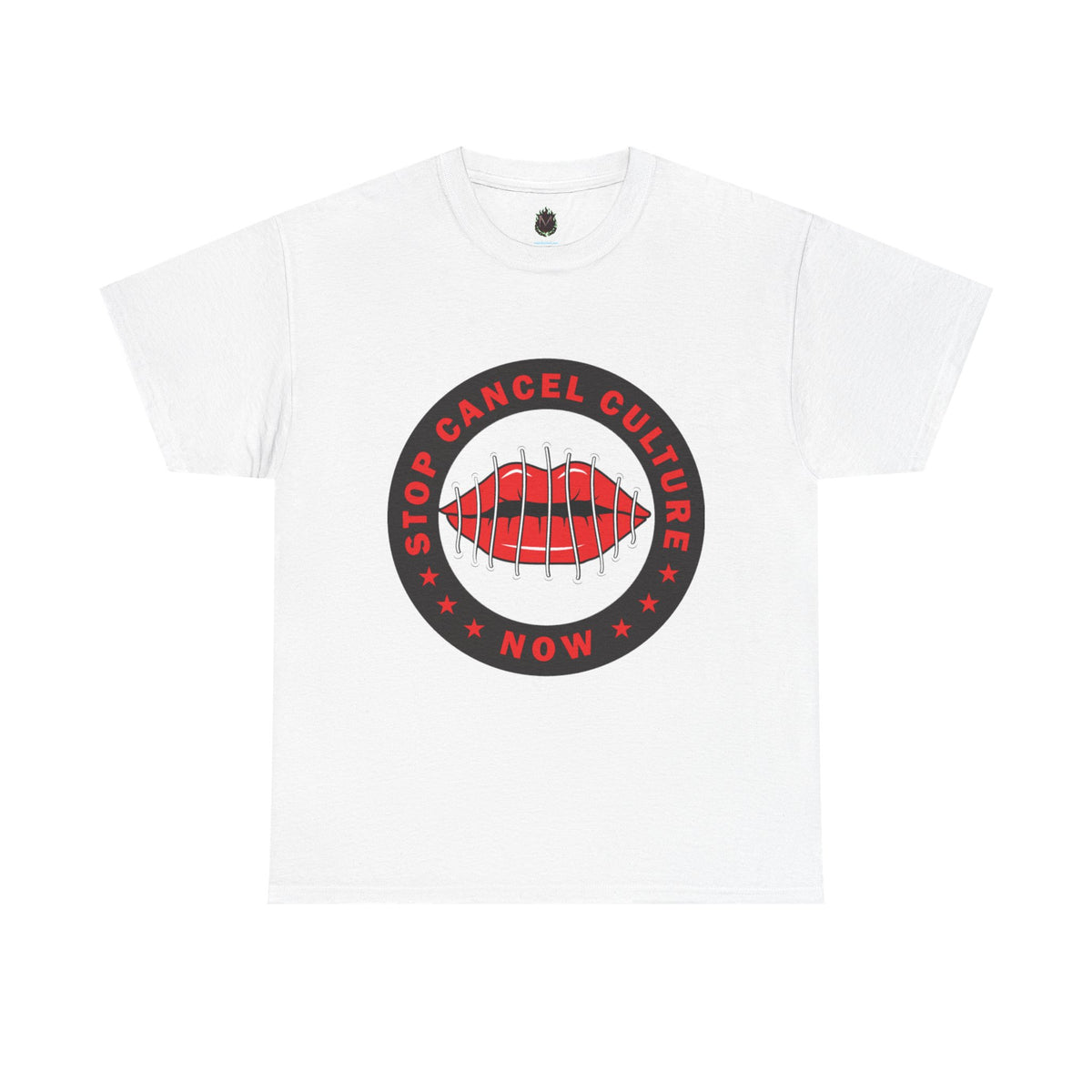 Stop Cancel Culture Now – Free Speech Tee (Barred Lips Design)
