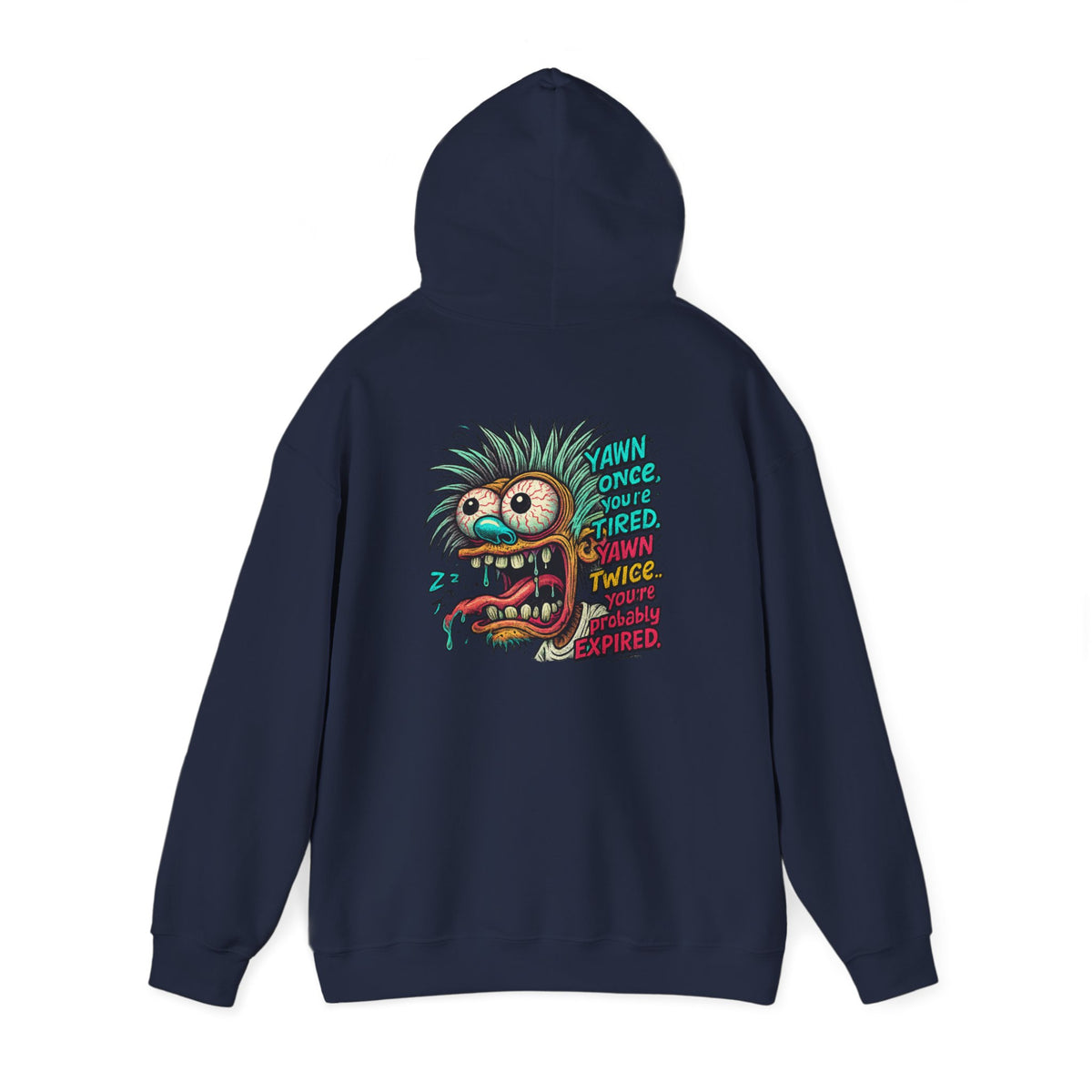 Skater Monster Graphic Hoodie — “Yawn Once, Yawn Twice, Never Appear” Retro Skate Pullover