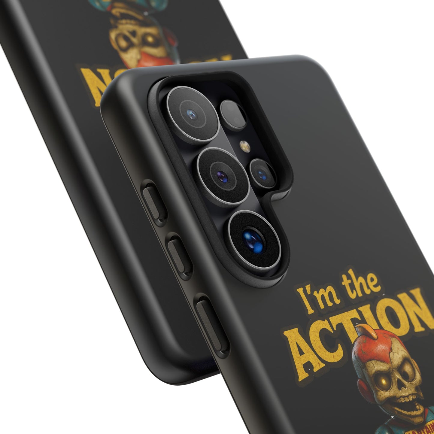 Action Figure Phone Case — "I'm the Action" Retro Skull Toy Design