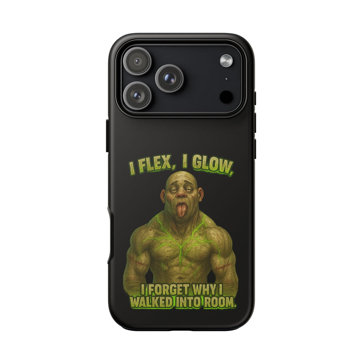 Funny Glow Gym Phone Case — "I Flex, I Glow" Humorous Bodybuilder Design