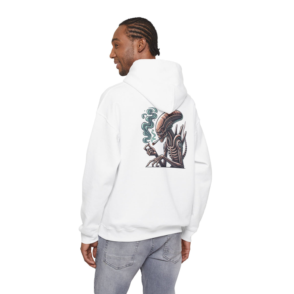 Alien Smoking Graphic Hoodie — Sci‑Fi Xenomorph Streetwear Pullover