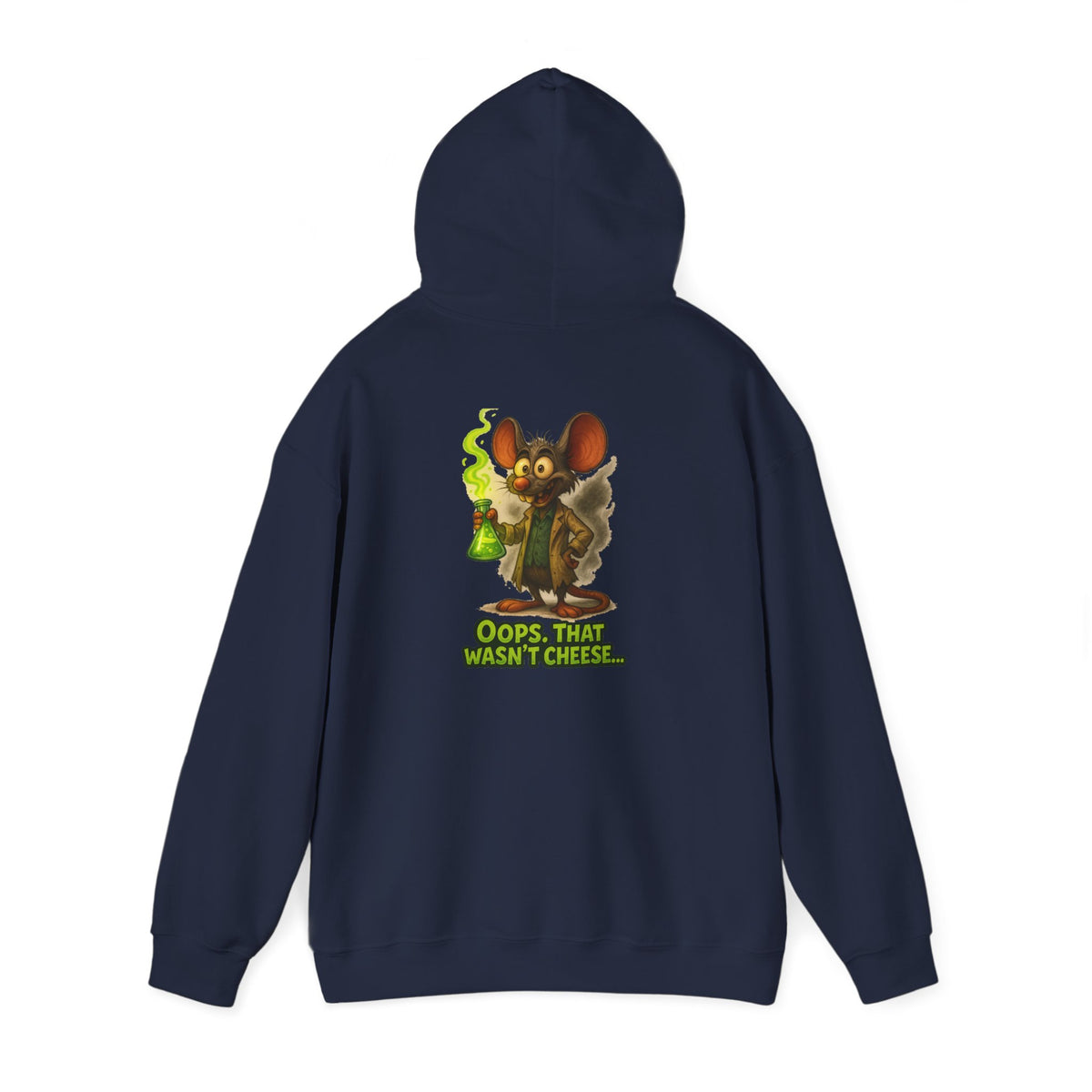 Chemistry Mouse Hoodie — "Oops, That Wasn't Cheese" Cute Scientist Graphic