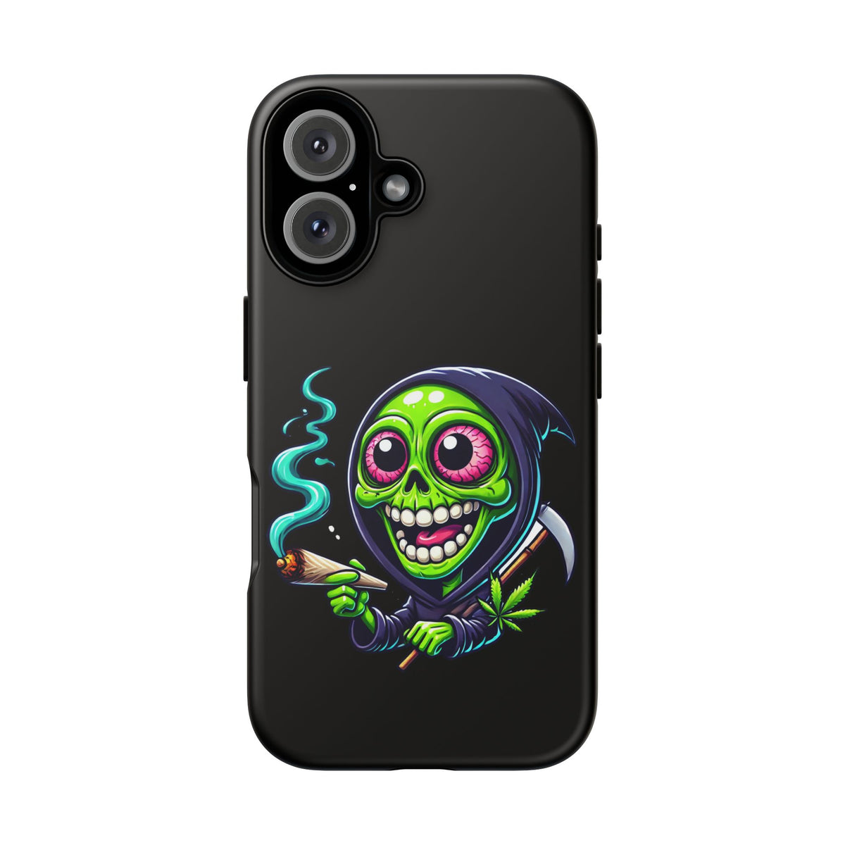 Grinning Stoner Grim Reaper Phone Case – Cannabis Skull iPhone Cover