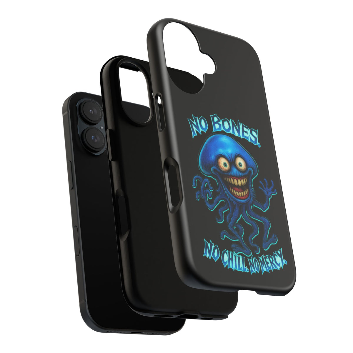 Phone Case — 'No Bones, No Chill, No Mercy' Blue Jellyfish Horror Design