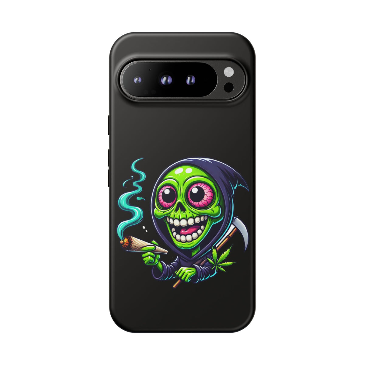 Grinning Stoner Grim Reaper Phone Case – Cannabis Skull iPhone Cover
