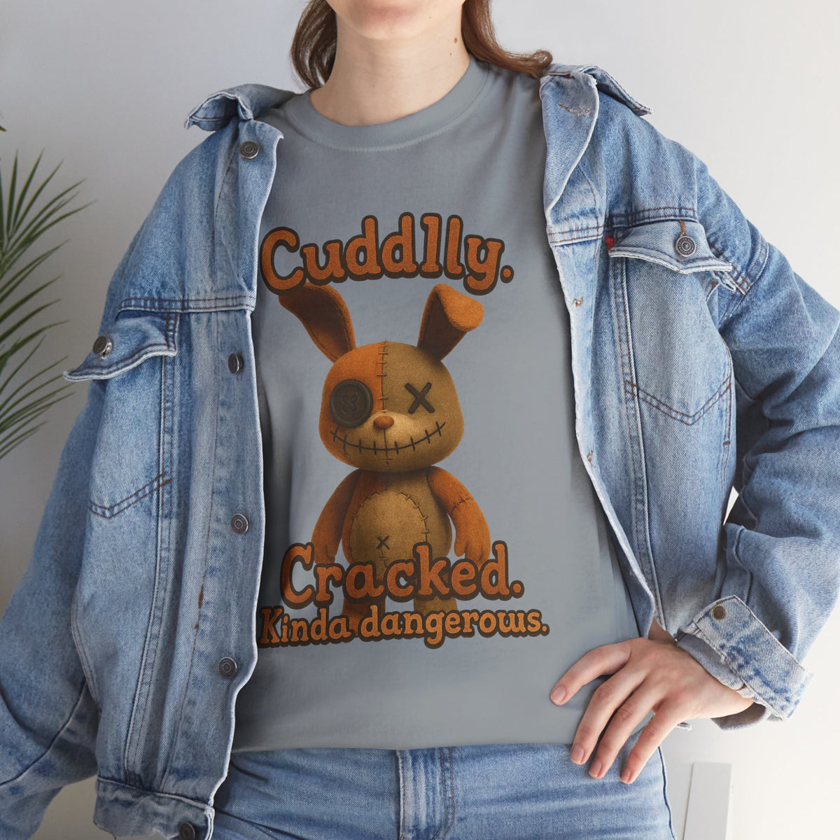 T‑Shirt — "Cuddly. Cracked. Kinda dangerous." Distressed Bunny Graphic Tee