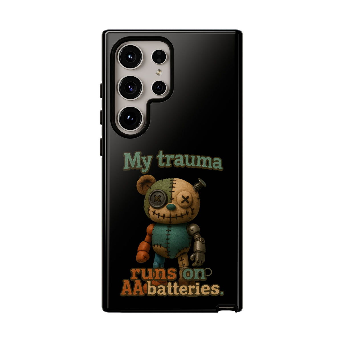 Phone Case — 'My Trauma Runs on AA Batteries' Creepy Voodoo Teddy Protective Cover