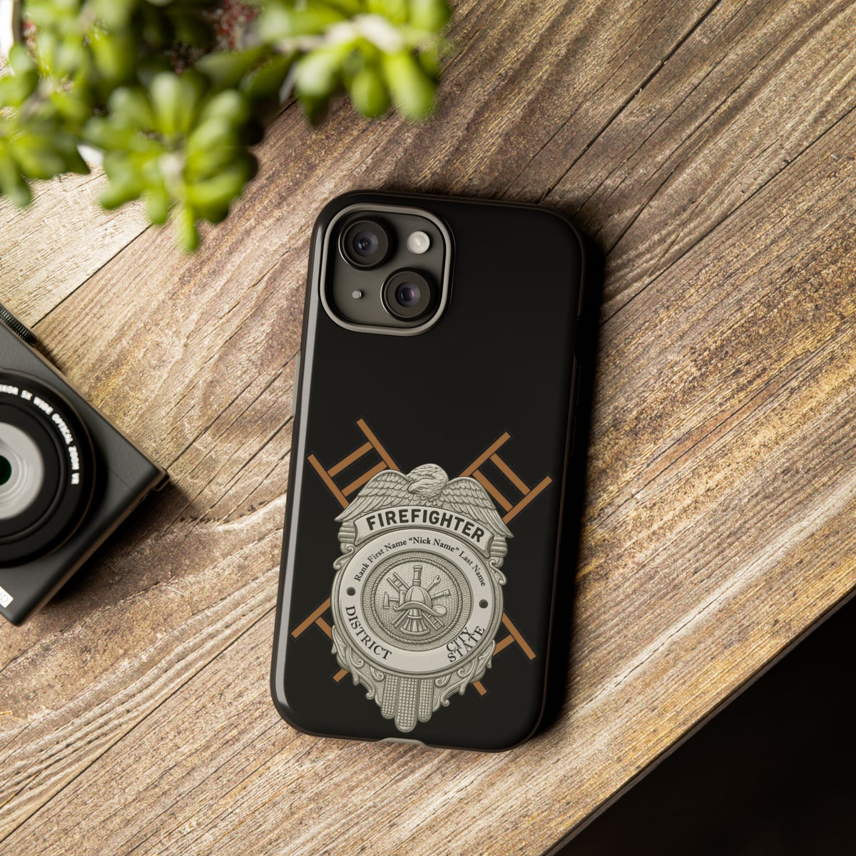Firefighter Badge Tough Phone Case — Firefighter Helmet & Ladders Protective Case