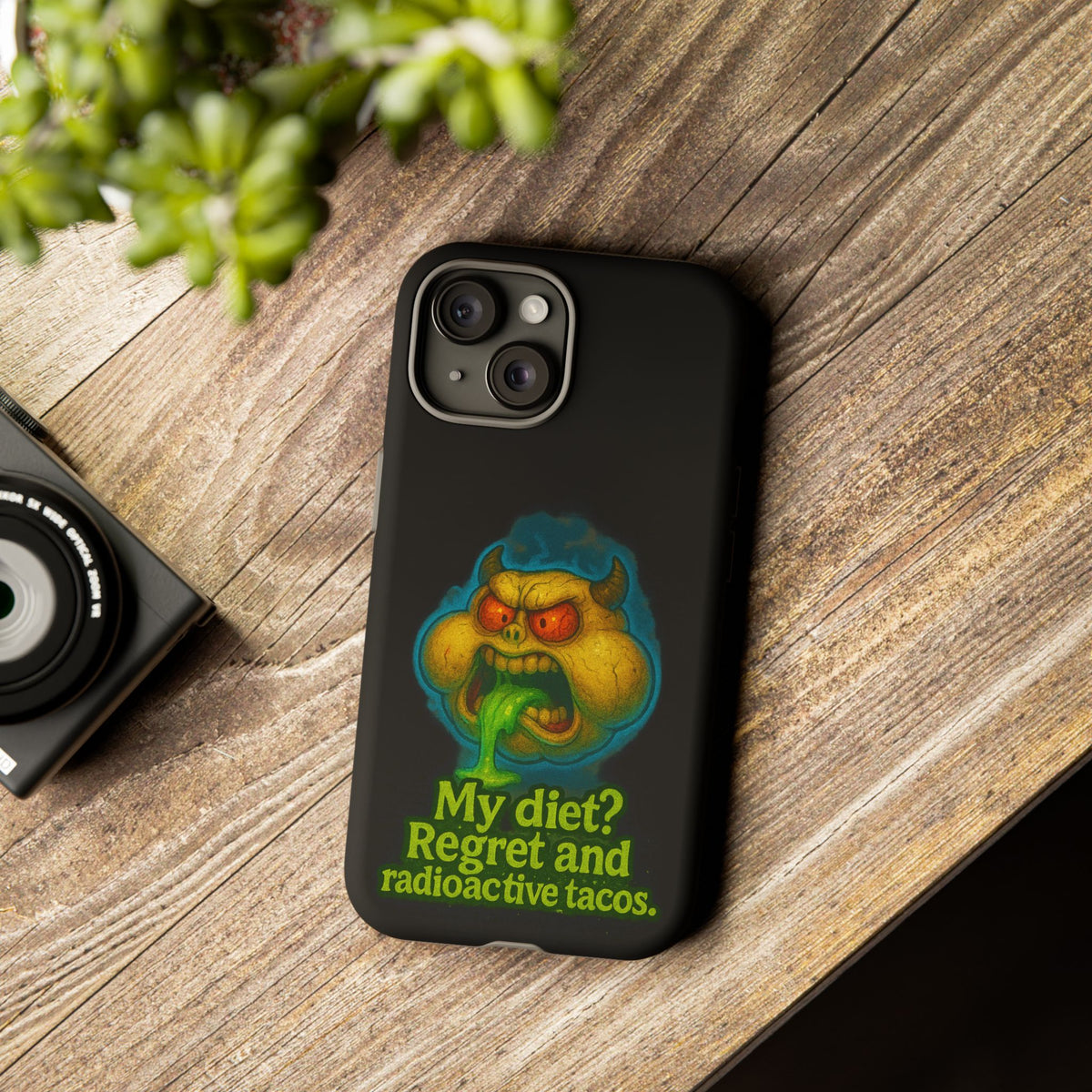 My Diet? Regret & Radioactive Tacos Phone Case — Funny Retro Monster Protective Cover