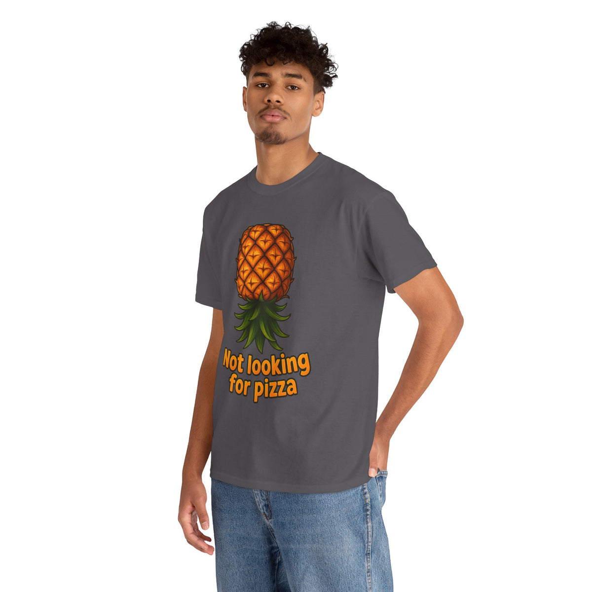 Pineapple Illustration Not Looking for Pizza T-Shirt | Funny Fruit Tee