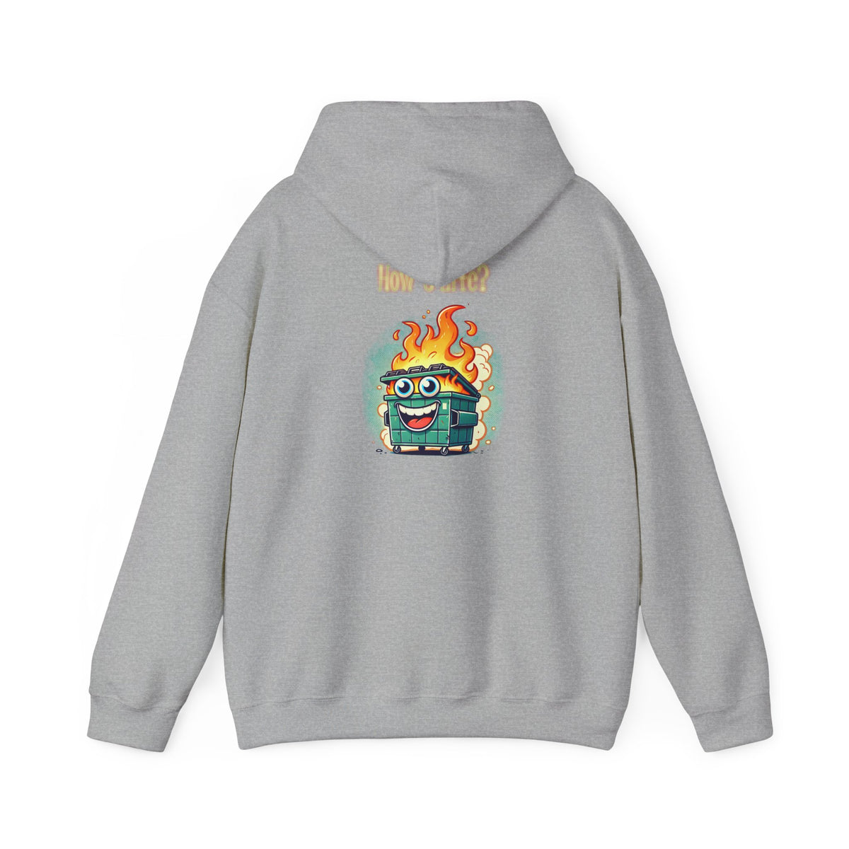 Dumpster Fire Hoodie - Funny Cartoon Trash Bin on Fire Graphic Hoodie