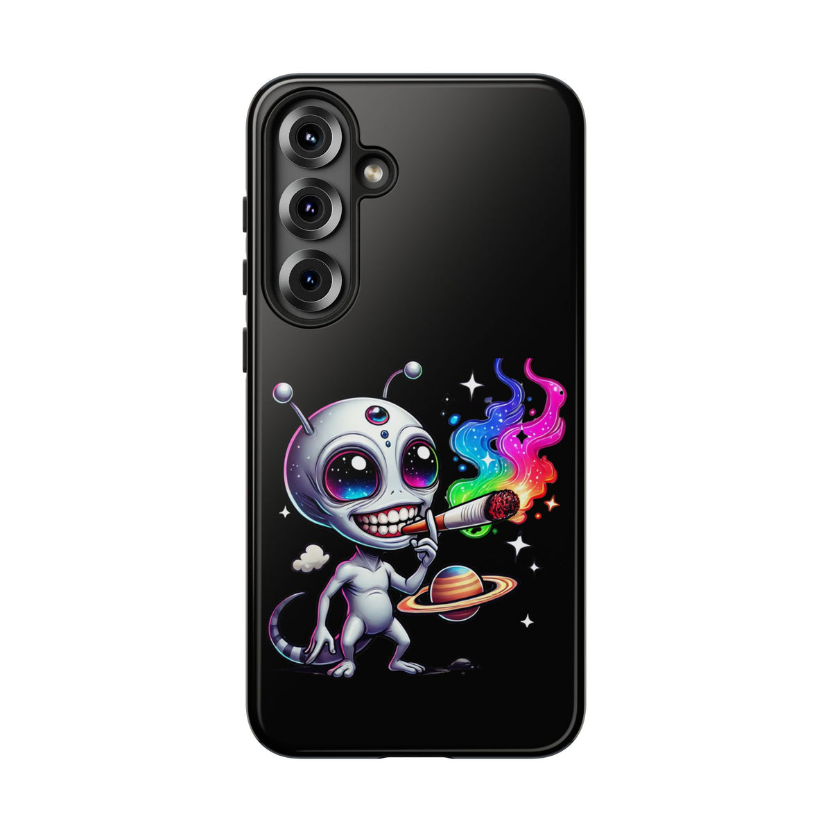 Alien Smoking Rainbow Galaxy Phone Case — Cute Cosmic Art Tough Case