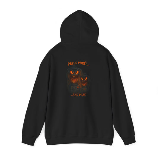 Halloween Hoodie — ‘Press Sneeze and Pray’ Graphic Hooded Sweatshirt