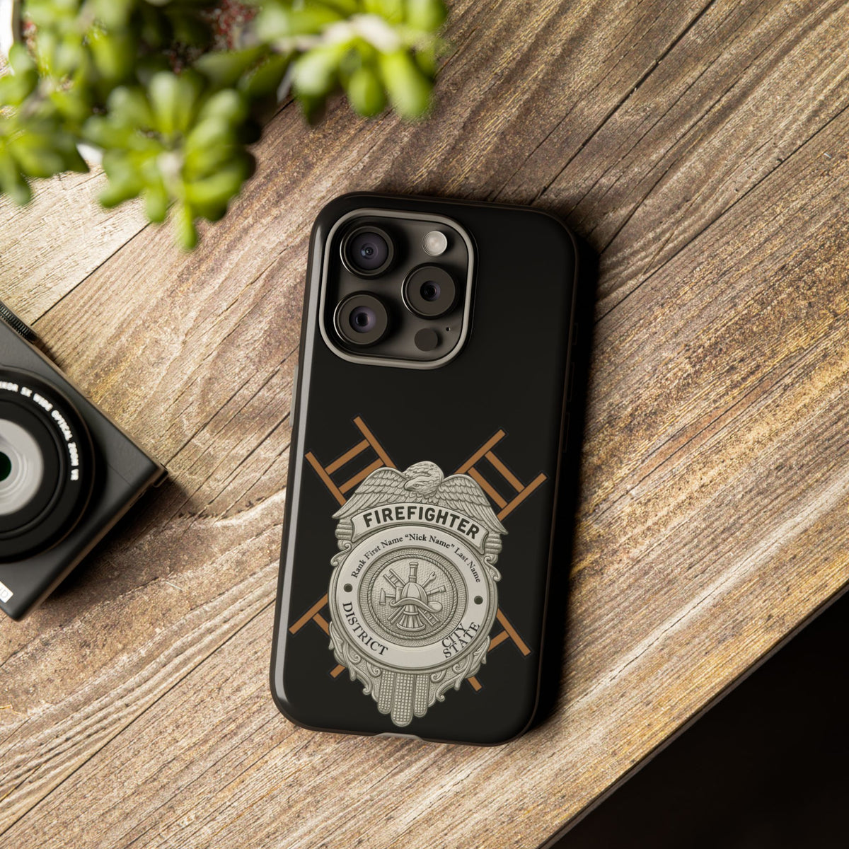 Firefighter Badge Tough Phone Case — Firefighter Helmet & Ladders Protective Case