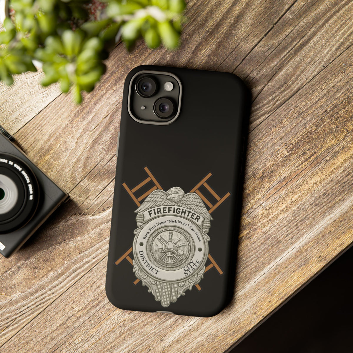 Firefighter Badge Tough Phone Case — Firefighter Helmet & Ladders Protective Case