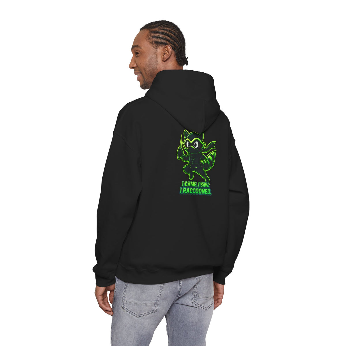 Raccoon Mascot Hoodie – "I Came, I Saw, I Raccooned" Graphic Pullover