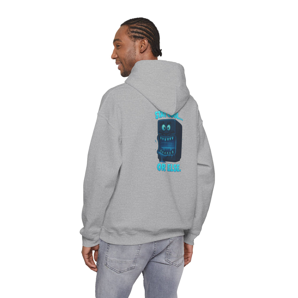 Retro Fridge Cabinet Hoodie — 'Stay in Line or Else' Graphic Pullover