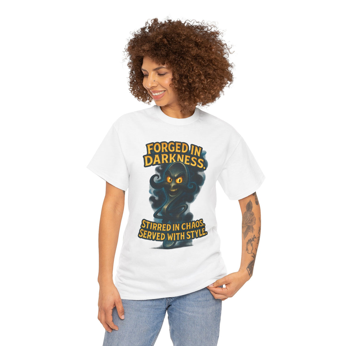 Forged in Darkness cat spirit T-Shirt | Stirred in Chaos illustrated tee