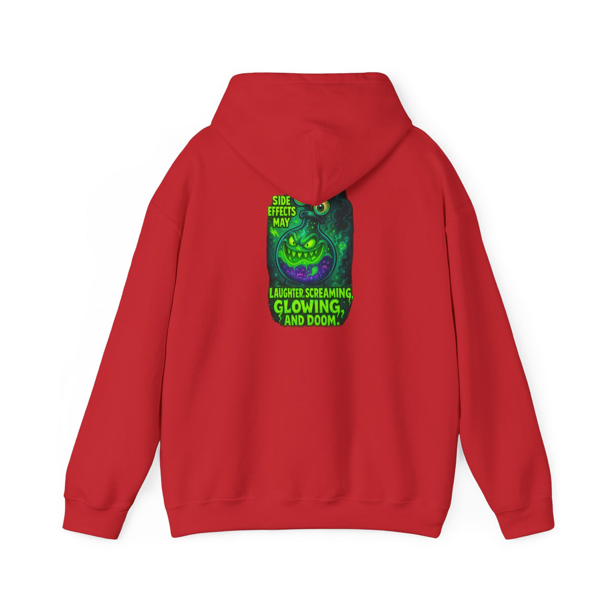Glowing Green Monster Hoodie - "Causes Screaming, Glowing, and Doom" Graphic Pullover
