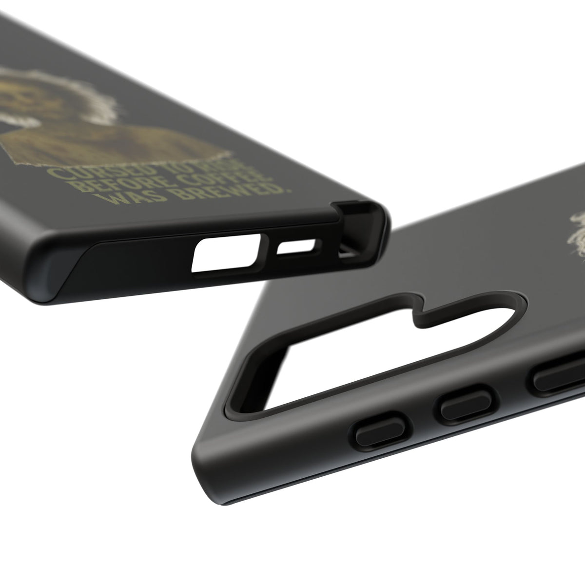 Phone Case — “Cursed to Rise Before Coffee Was Brewed” Goth Horror Design