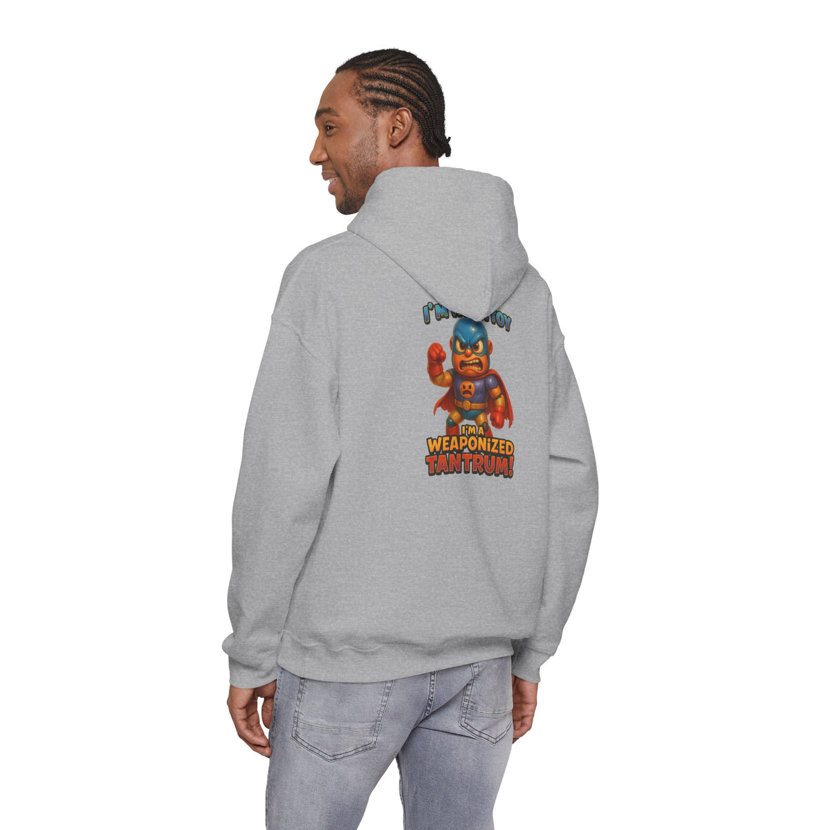 Weaponized Tantrum Hoodie — Funny Superhero Cat Graphic Sweatshirt