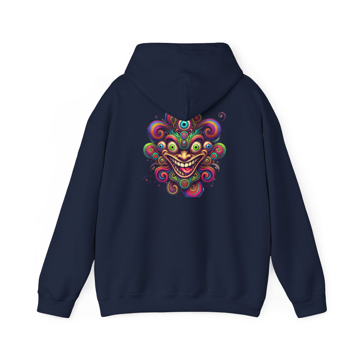 Psychedelic Smiling Jester Hoodie – Colorful Trippy Festival Sweatshirt