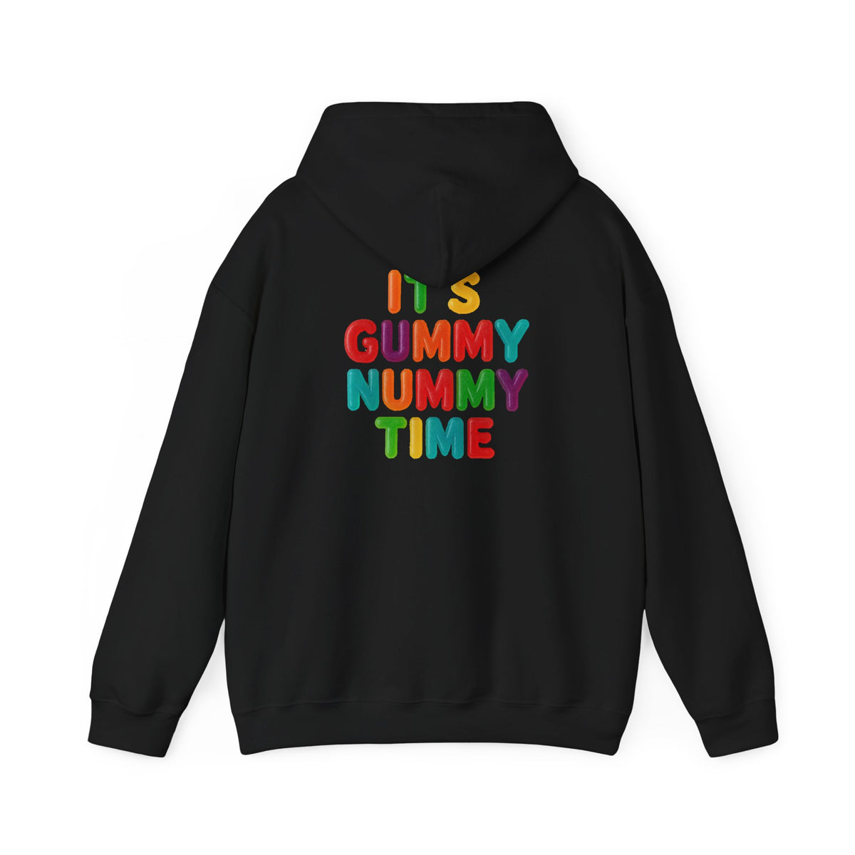 Gummy Nummy Time Hoodie — Colorful Retro Candy Phrase Pullover