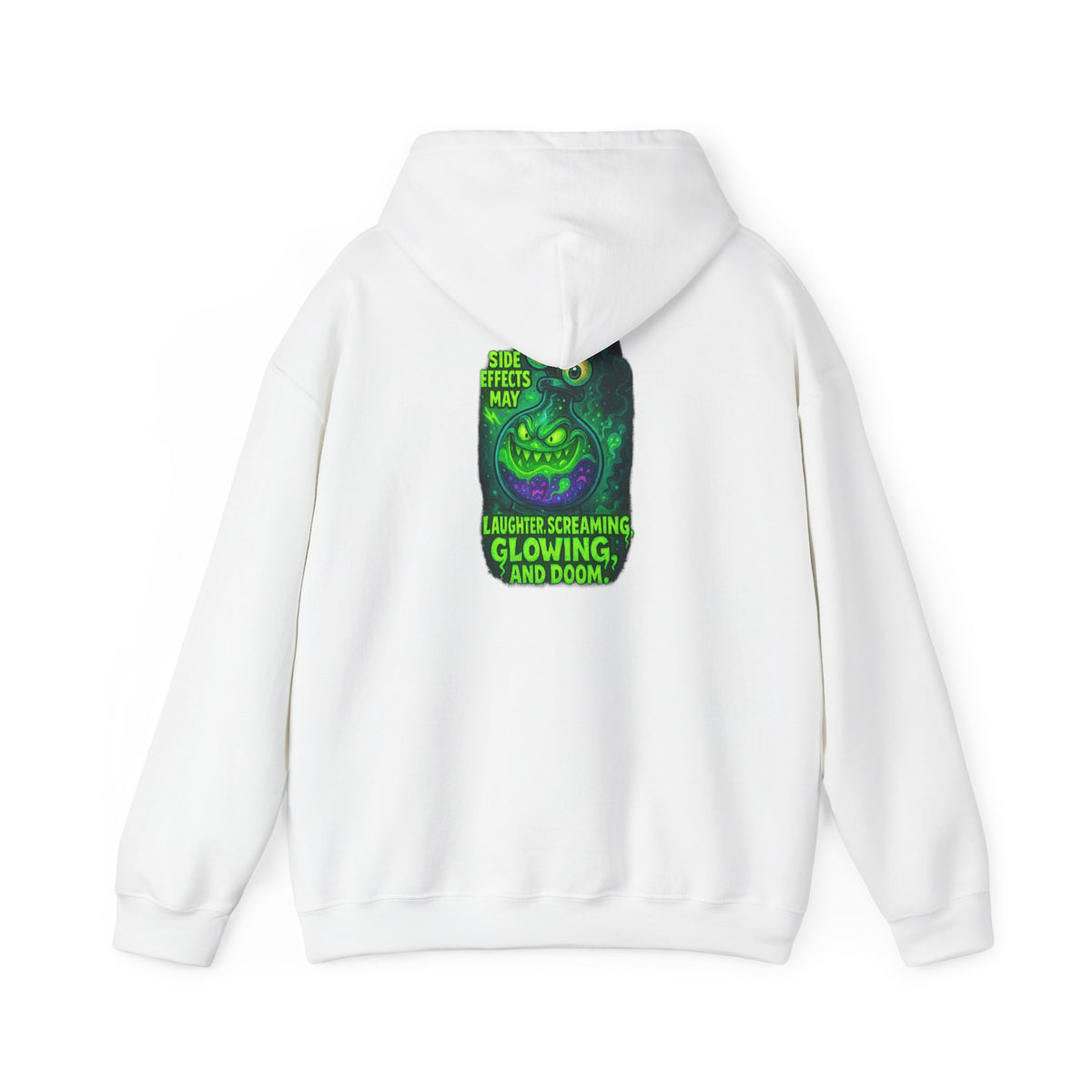 Glowing Green Monster Hoodie - "Causes Screaming, Glowing, and Doom" Graphic Pullover