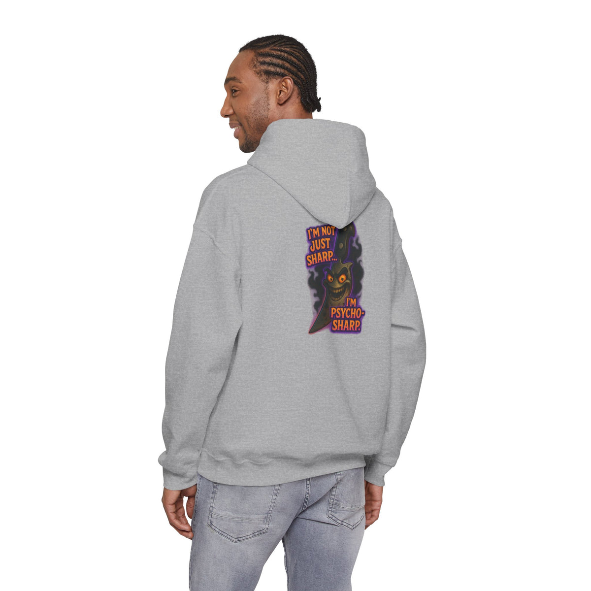 Hoodie — 'I'm Just Sharp, I'm Psycho Sharp' Cat Graphic Pullover
