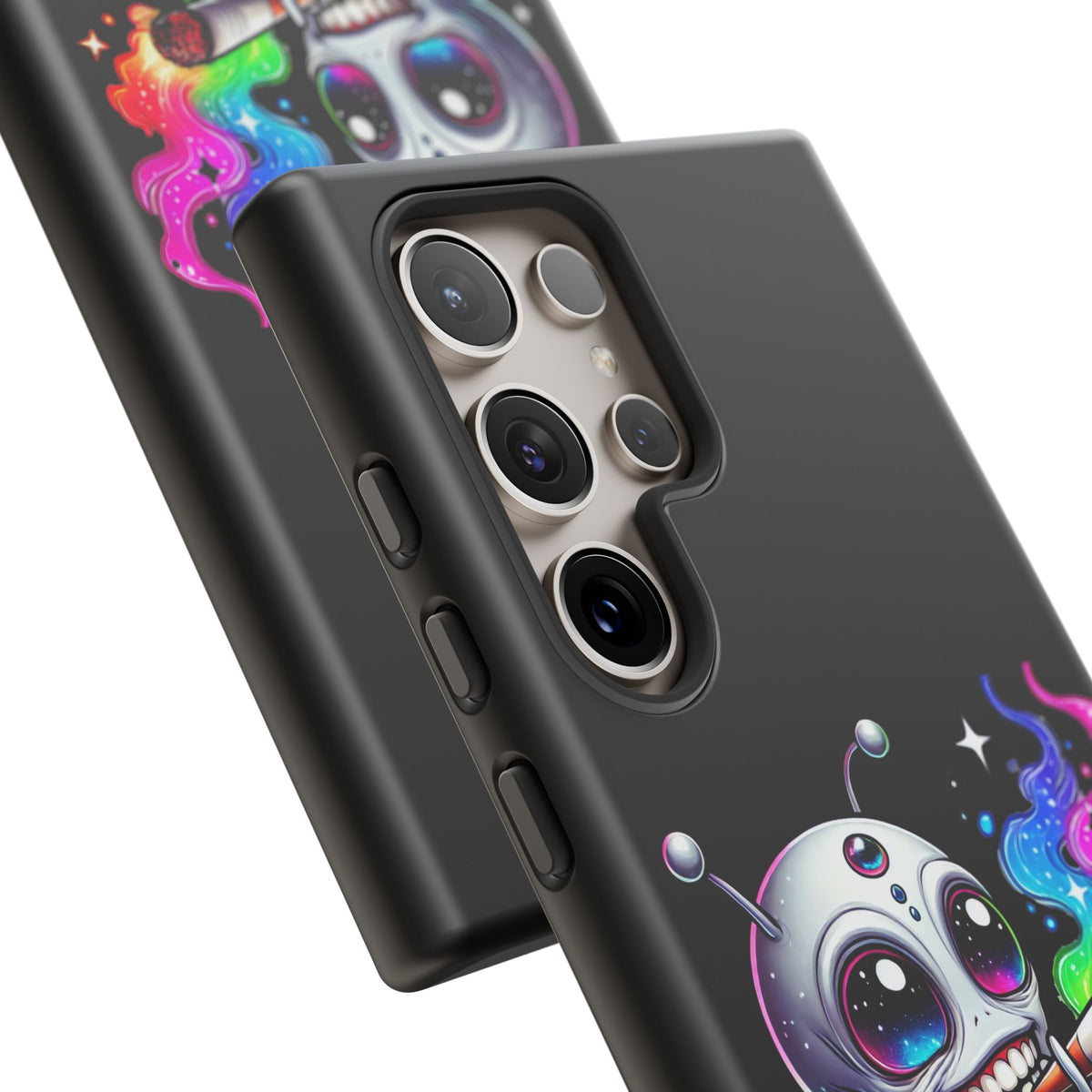 Alien Smoking Rainbow Galaxy Phone Case — Cute Cosmic Art Tough Case
