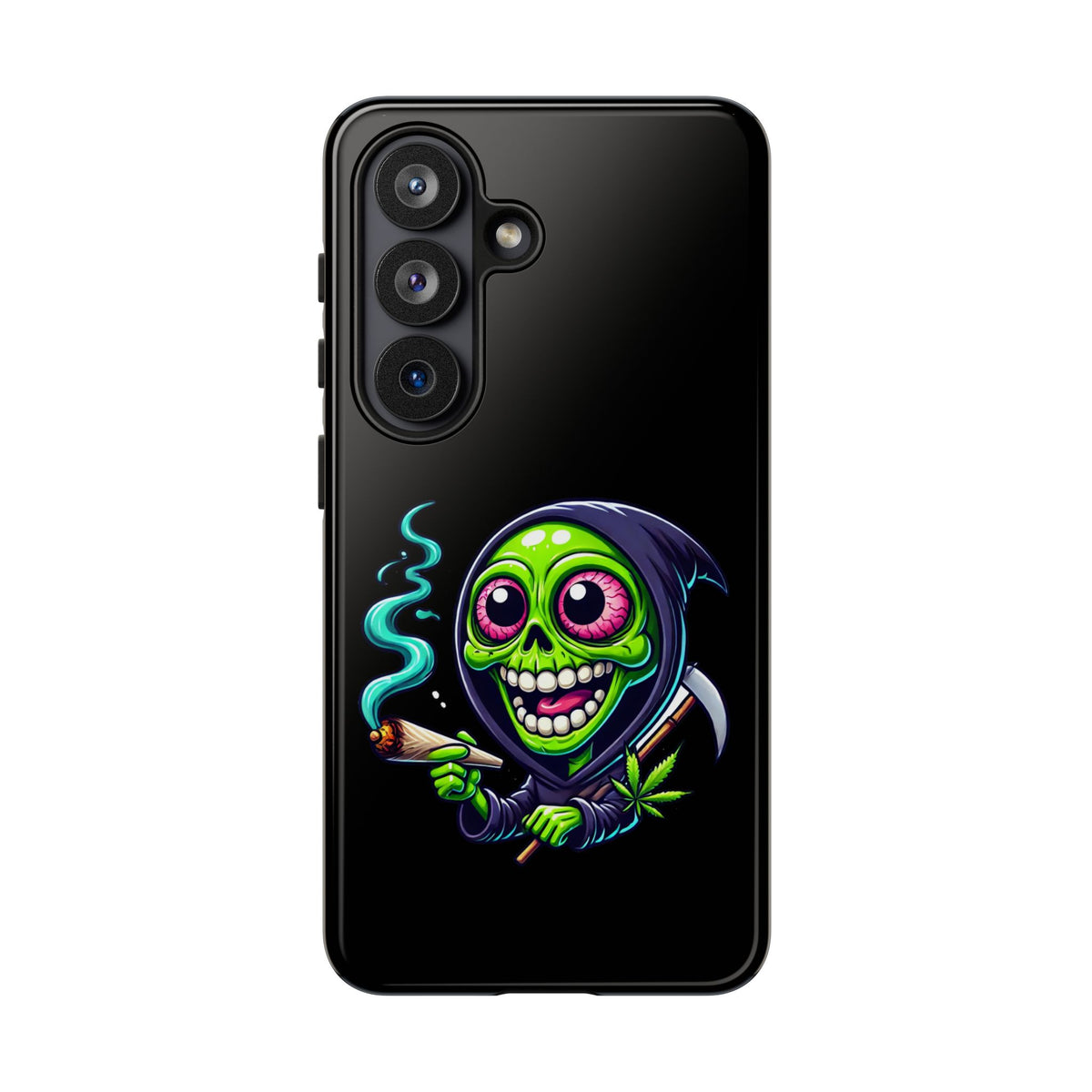 Grinning Stoner Grim Reaper Phone Case – Cannabis Skull iPhone Cover