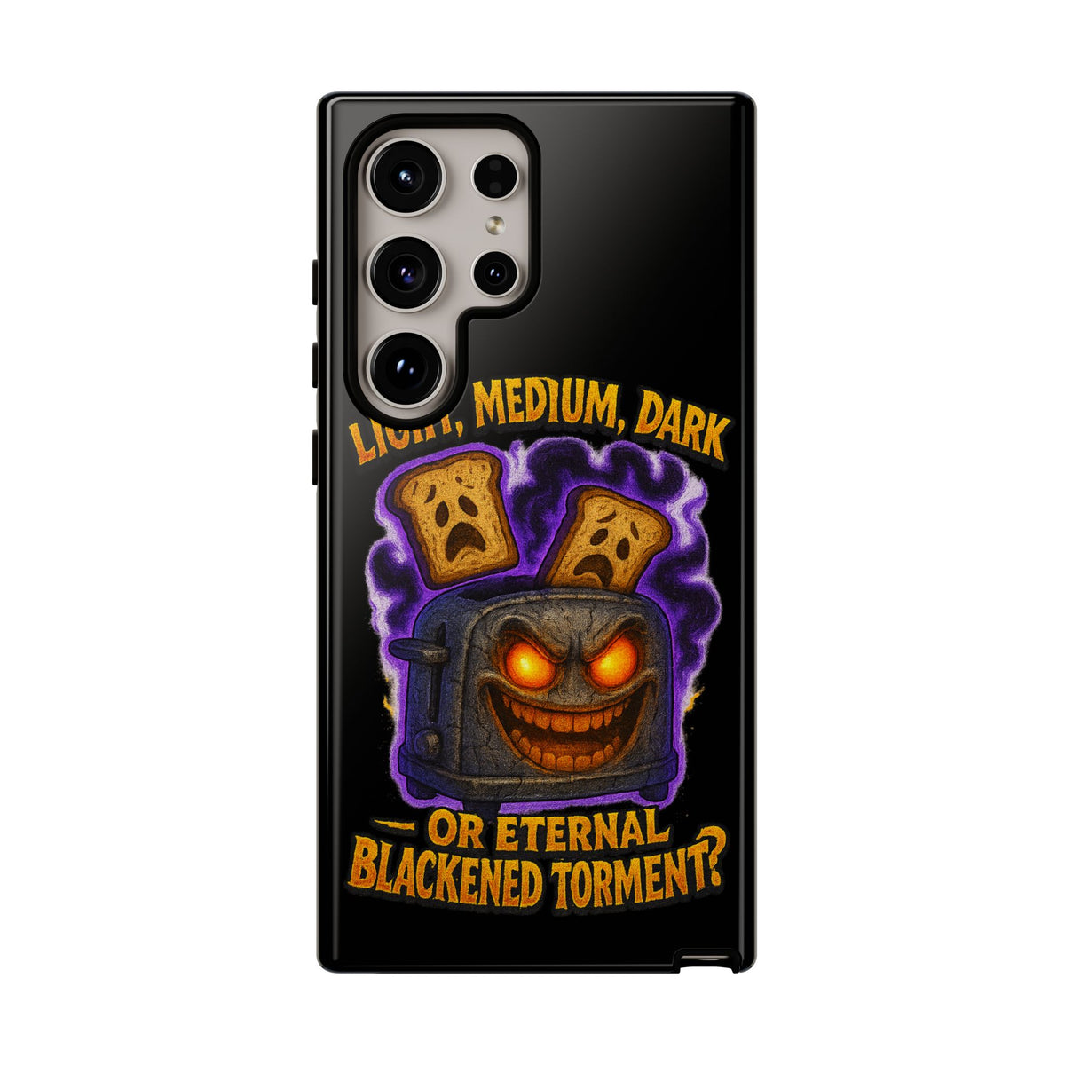 Phone Case — 'Light, Medium, Dark or Eternal Blackened Torment?' Spooky Toast & Toaster Horror Design