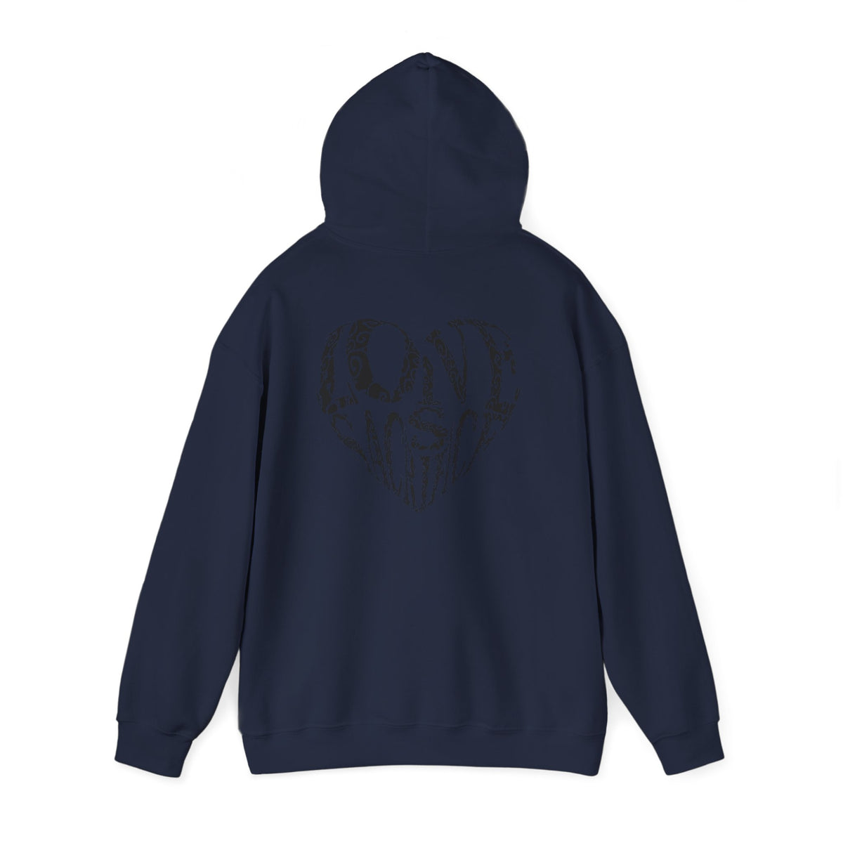 Hoodie — Black Heart Typography “Love” Graphic Pullover