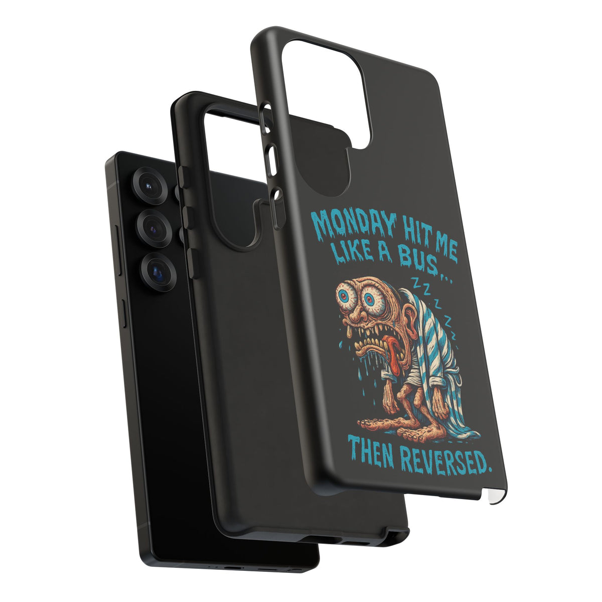 Phone Case — "Monday Hit Me Like a Bus... Then Reversed" Funny Grotesque Zombie Design