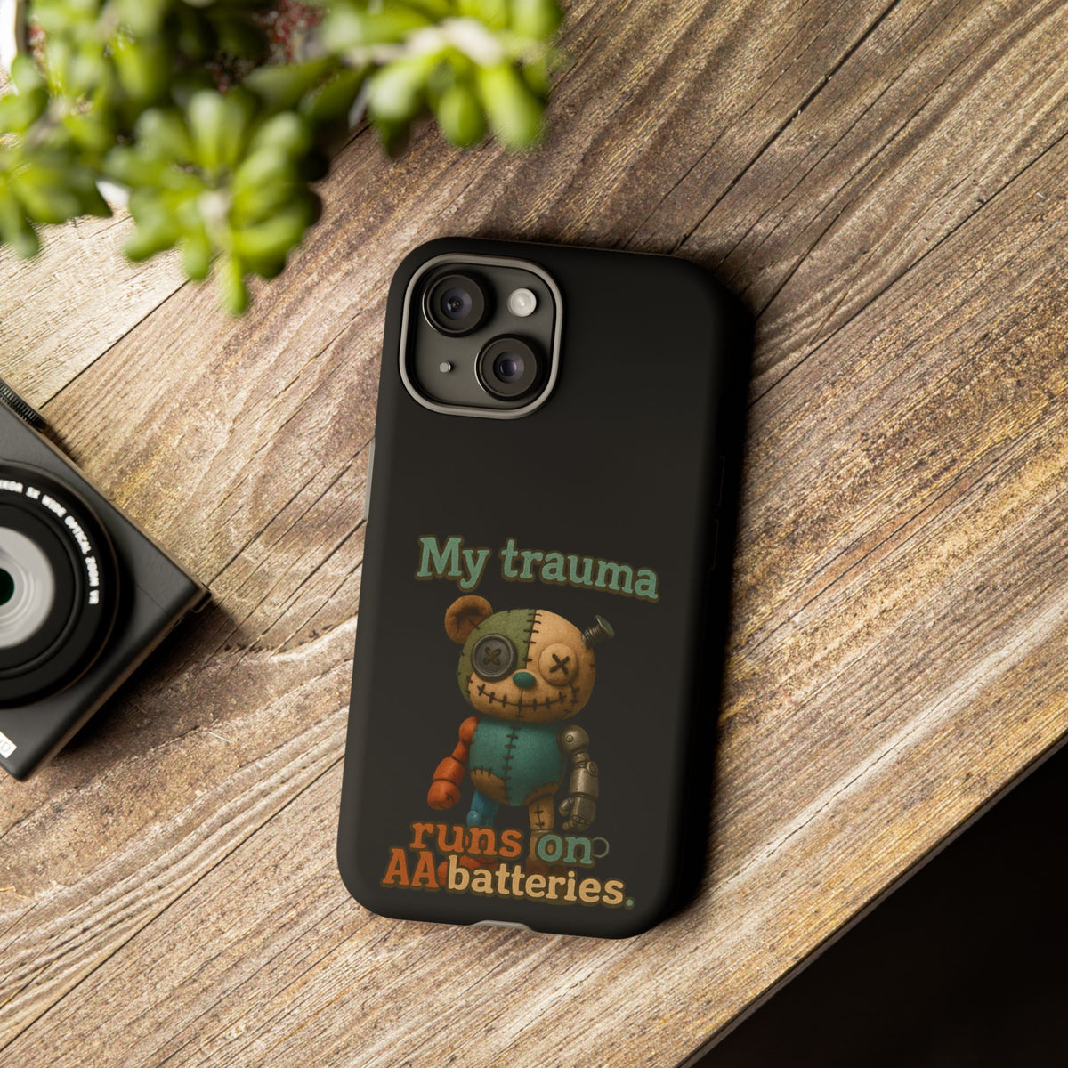 Phone Case — 'My Trauma Runs on AA Batteries' Creepy Voodoo Teddy Protective Cover