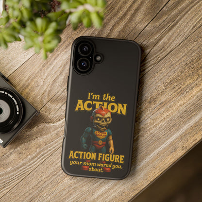 Action Figure Phone Case — "I'm the Action" Retro Skull Toy Design
