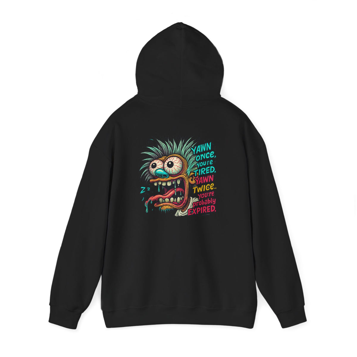 Skater Monster Graphic Hoodie — “Yawn Once, Yawn Twice, Never Appear” Retro Skate Pullover