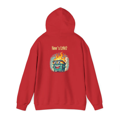 Dumpster Fire Hoodie - Funny Cartoon Trash Bin on Fire Graphic Hoodie