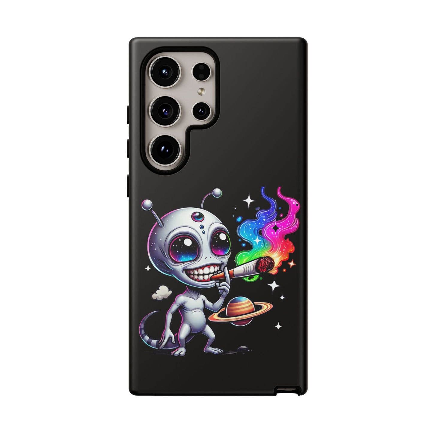 Alien Smoking Rainbow Galaxy Phone Case — Cute Cosmic Art Tough Case