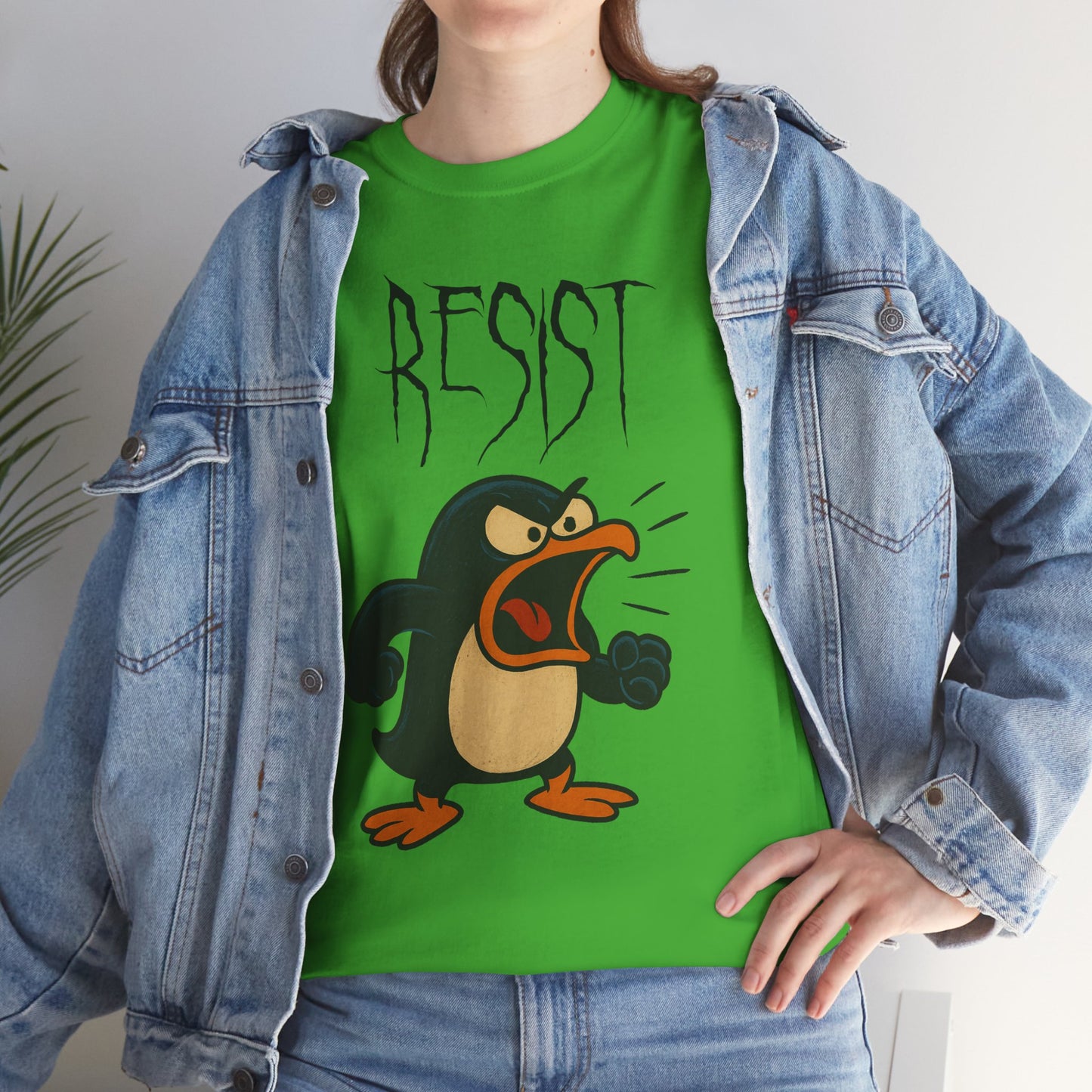 Resist Penguin Unisex Heavy Cotton Tee | Protest Shirt, Gift for Activists,