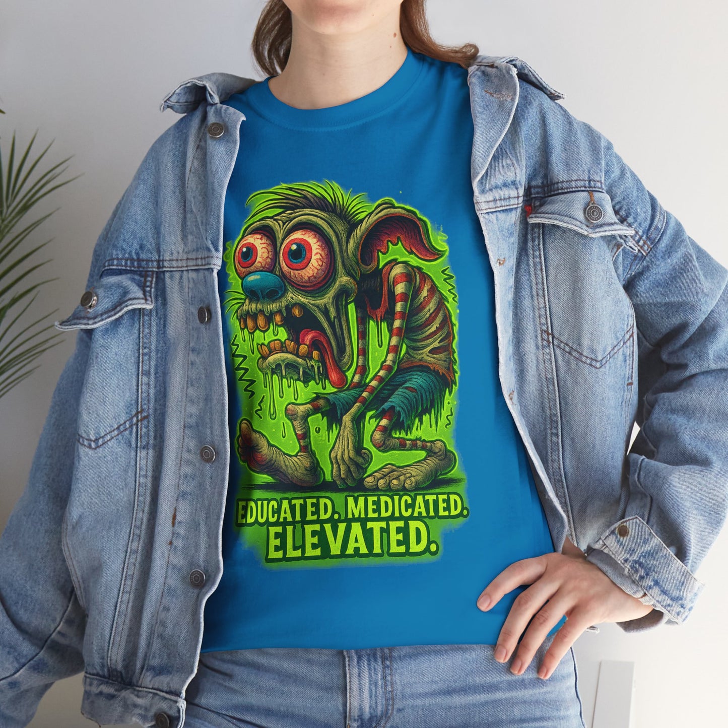 Educated. Medicated. Elevated. – Zombie Slacker T-Shirt