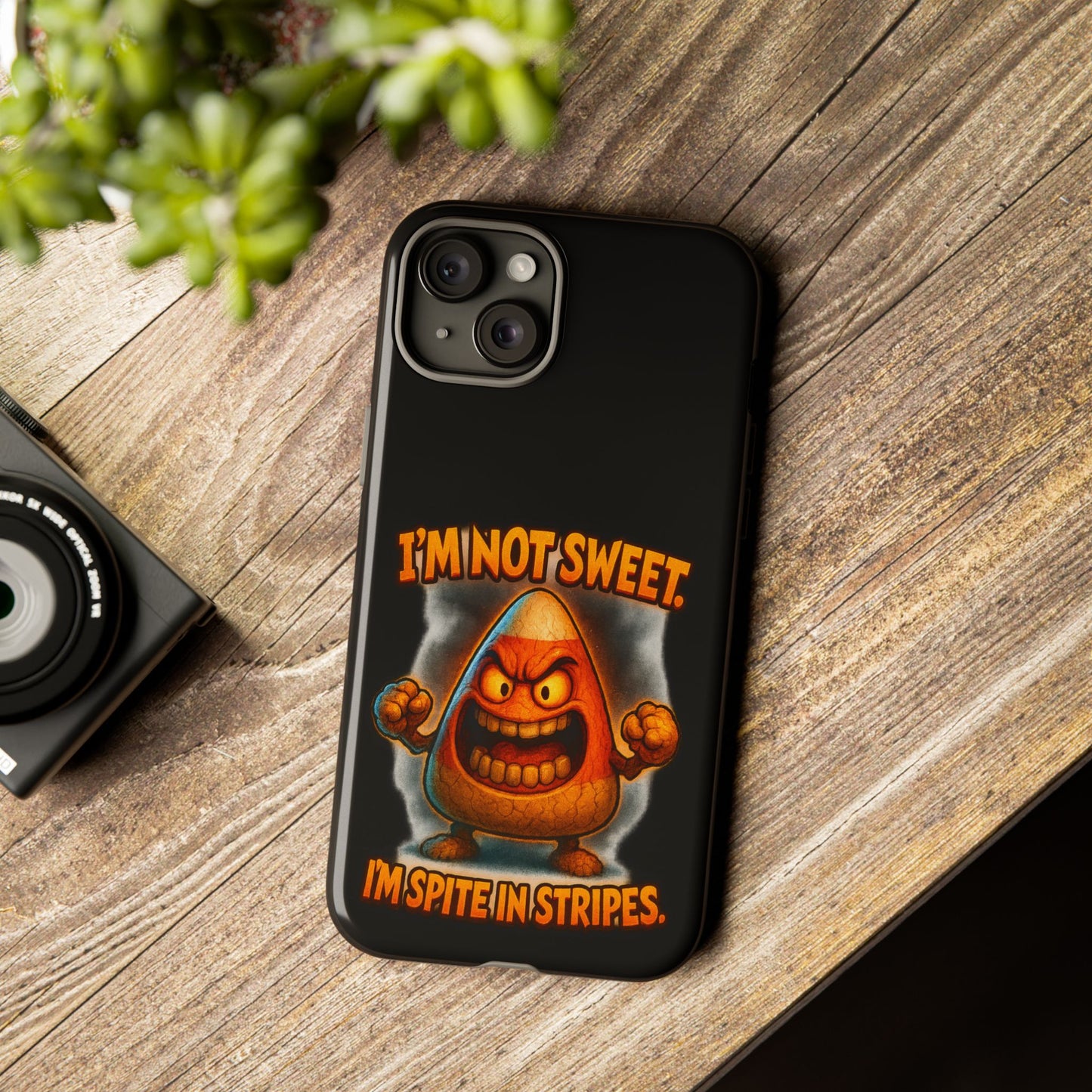 Phone Case — "I'm Not Sweet, I'm Spite in Stripes" Candy Monster Design