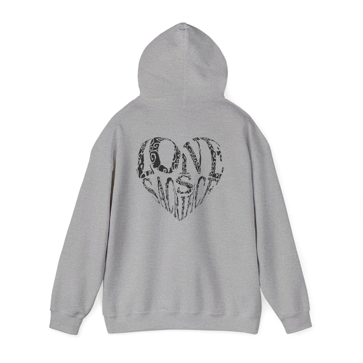 Hoodie — Black Heart Typography “Love” Graphic Pullover