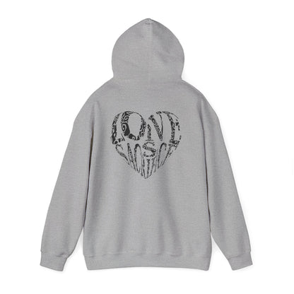 Hoodie — Black Heart Typography “Love” Graphic Pullover